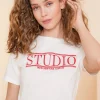 Tops & T-shirts*Geisha Fashion Geisha Dames Basic T-shirt Met Tekst 42635-24 off-white
