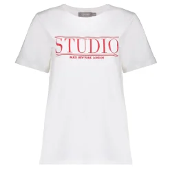 Tops & T-shirts*Geisha Fashion Geisha Dames Basic T-shirt Met Tekst 42635-24 off-white