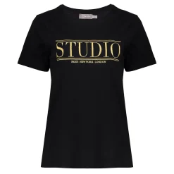 Tops & T-shirts*Geisha Fashion Geisha Dames Basic T-shirt Met Tekst 42635-24 zwart