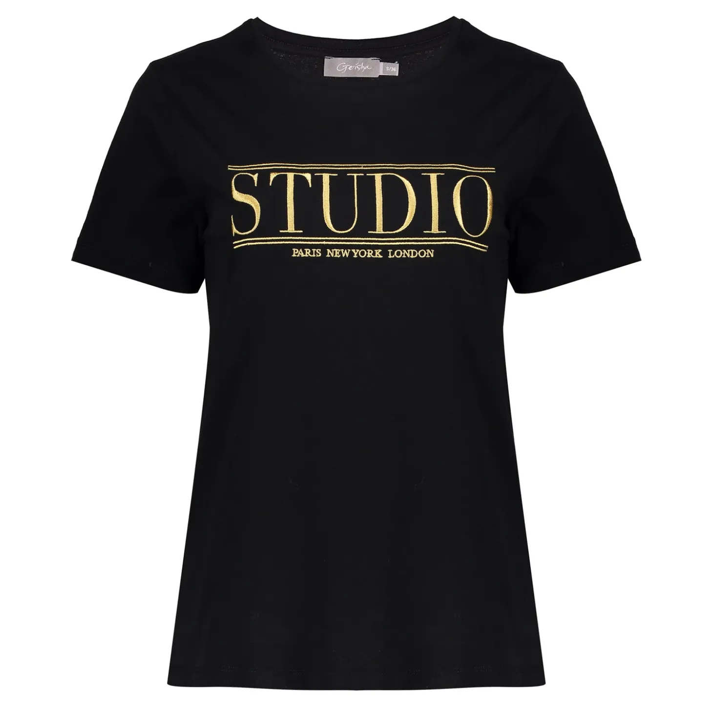 Tops & T-shirts*Geisha Fashion Geisha Dames Basic T-shirt Met Tekst 42635-24 zwart