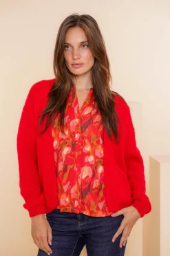 Blouses*Geisha Fashion Geisha Dames Blouse Met 3/4 Mouwen 43705-20 rood