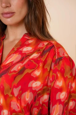 Blouses*Geisha Fashion Geisha Dames Blouse Met 3/4 Mouwen 43705-20 rood