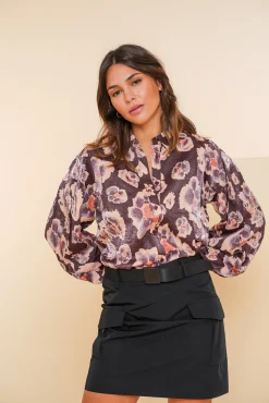 Blouses*Geisha Fashion Geisha Dames Blouse Met Bloemenprint 43673-20 paars