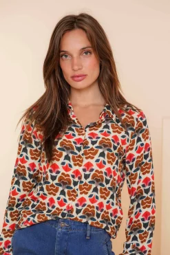 Blouses*Geisha Fashion Geisha Dames Blouse Met Grafische Print 43680-20 blue