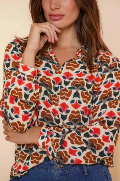 Blouses*Geisha Fashion Geisha Dames Blouse Met Grafische Print 43680-20 blue