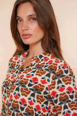 Blouses*Geisha Fashion Geisha Dames Blouse Met Grafische Print 43680-20 blue