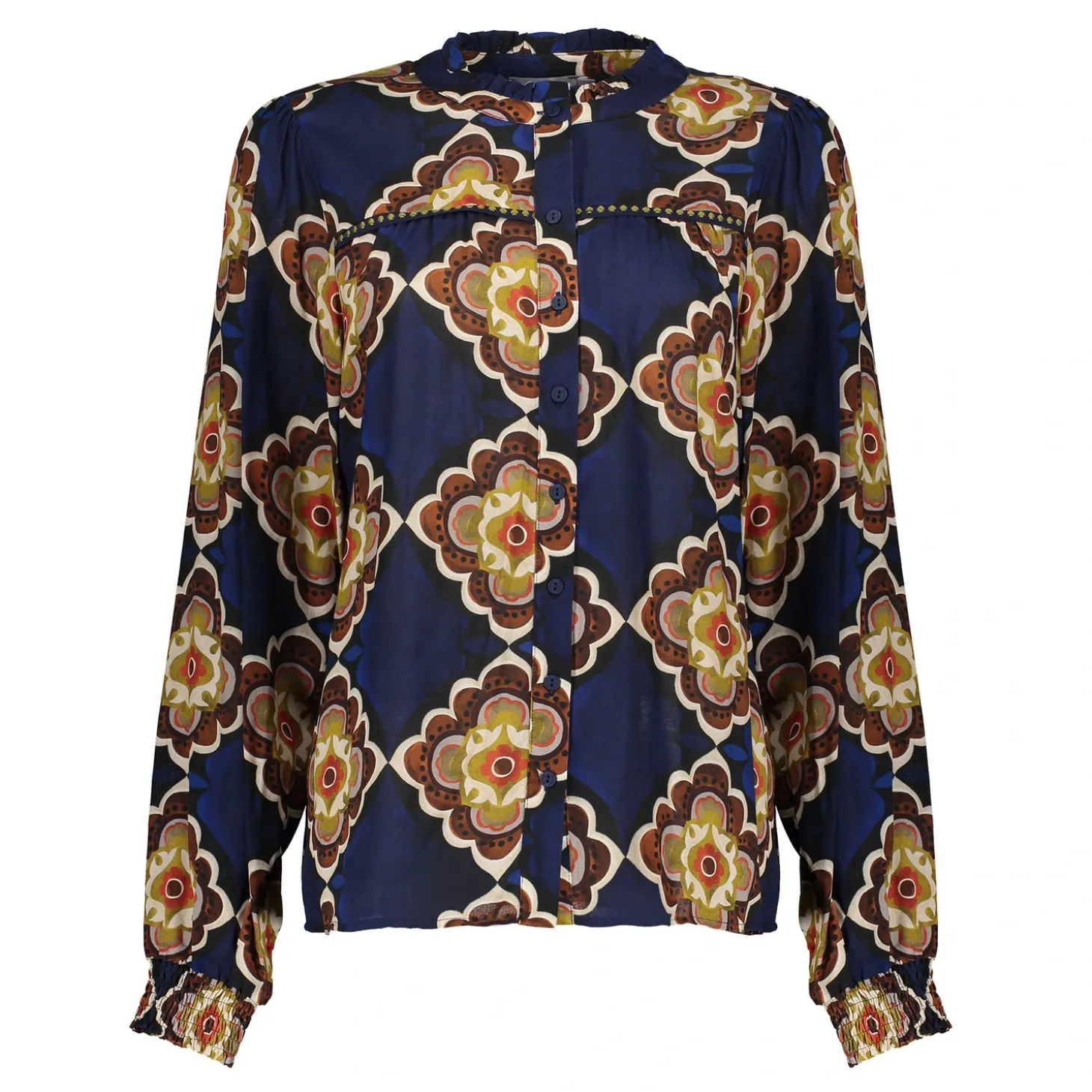 Blouses*Geisha Fashion Geisha Dames Blouse Met Print 43683-20 blue