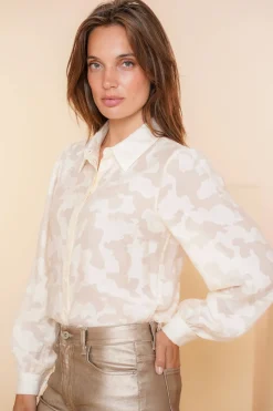 Blouses*Geisha Fashion Geisha Dames Blouse Met Print 43652-47 off-white