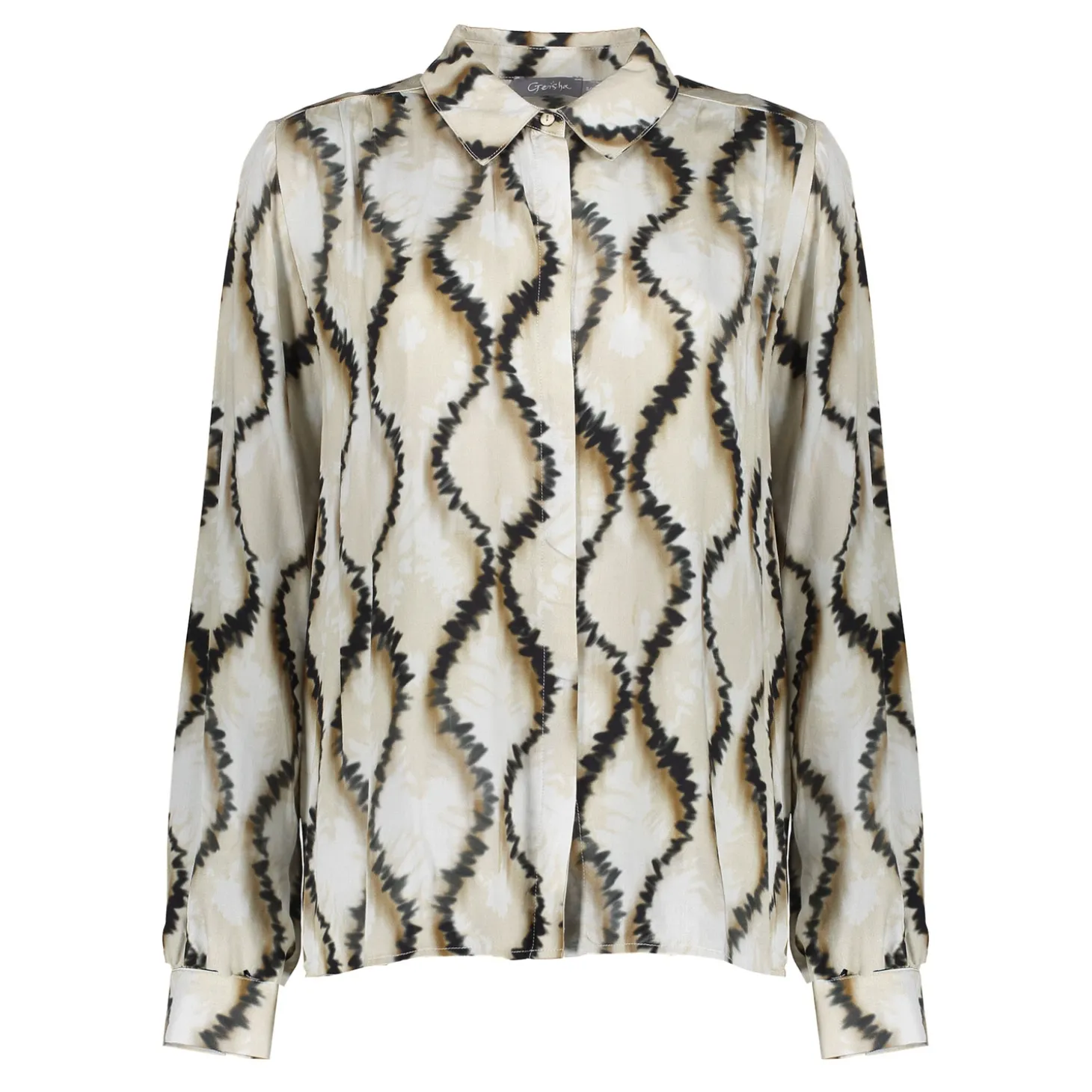 Blouses*Geisha Fashion Geisha Dames Blouse Met Swirl Print 43677-20 sand