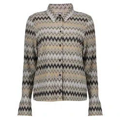 Blouses*Geisha Fashion Geisha Dames Blouse Met Zigzag Print 42664-20 sand