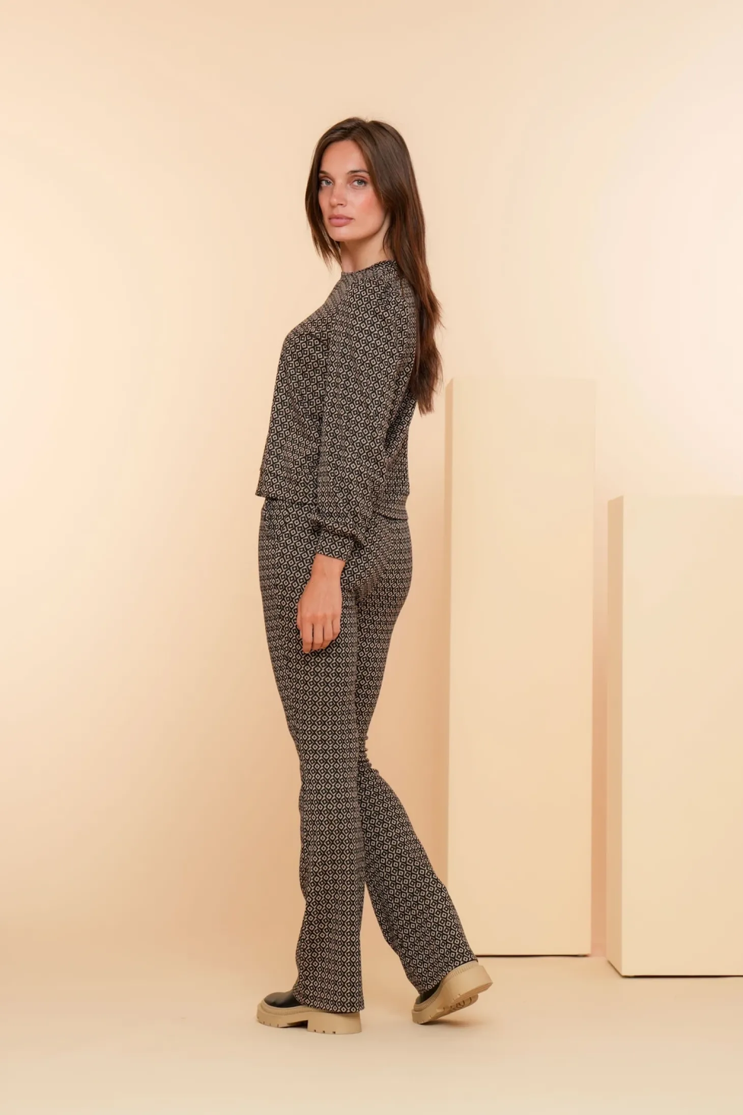 Broeken*Geisha Fashion Geisha Dames Broek Met Minimal Print 41552-70 zwart