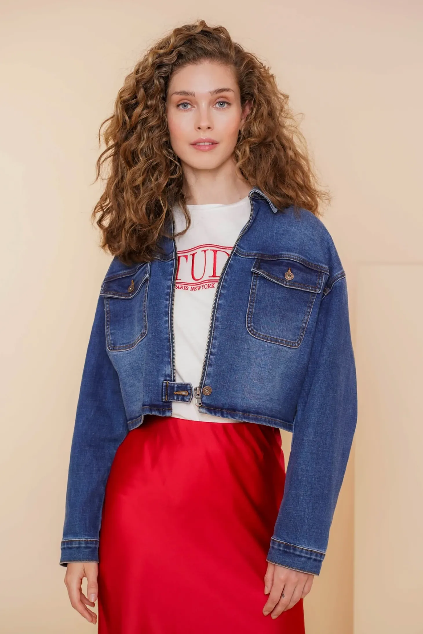 Denim | Jasjes & Blazers*Geisha Fashion Geisha Dames Cropped Spijkerjasje 45511-10 blue denim stonewash