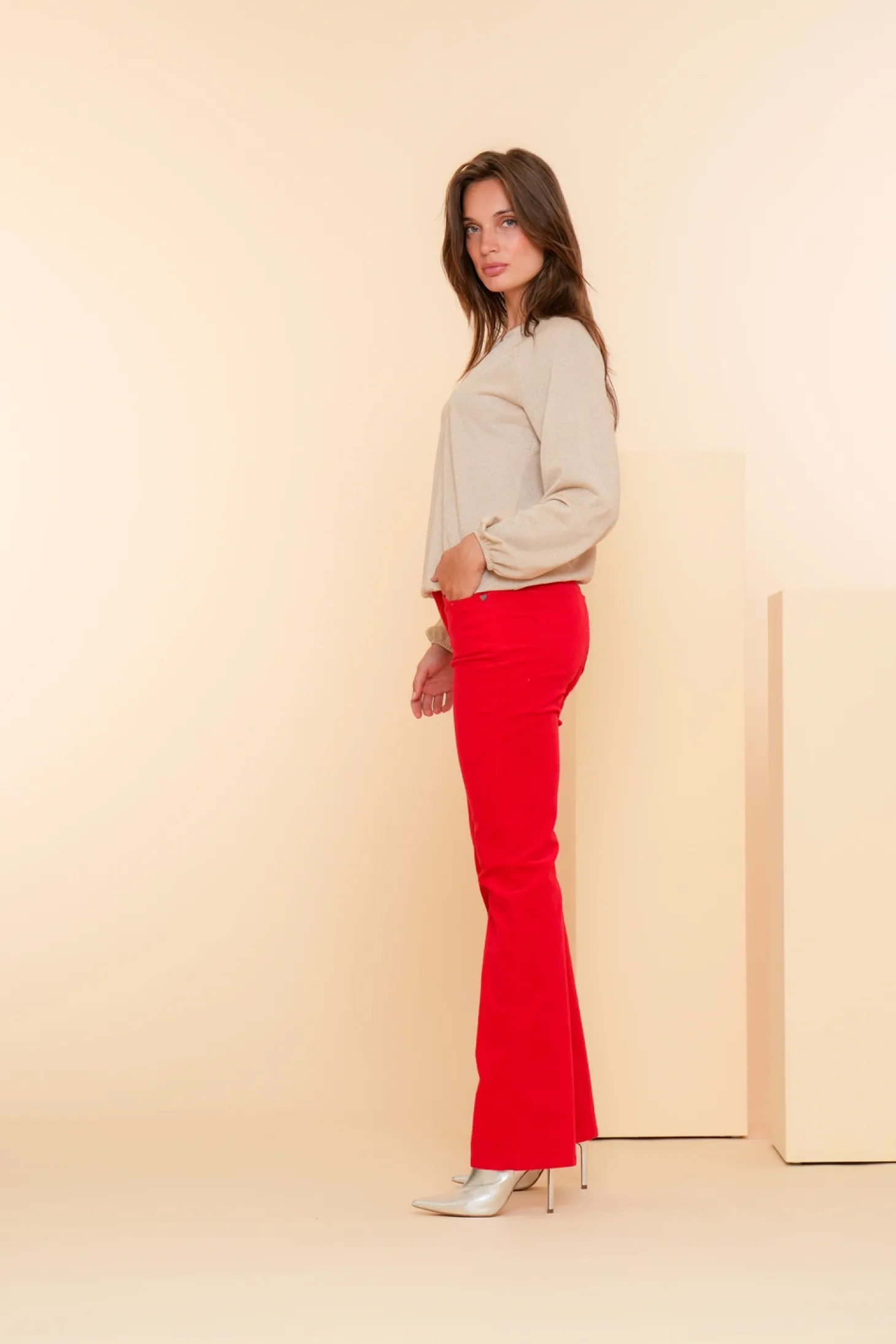 Broeken | Denim*Geisha Fashion Geisha Dames Flare Jeans Met Stretch 41529-10 rood