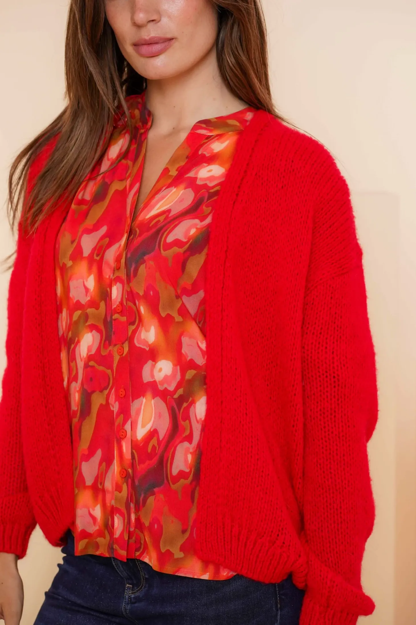 Truien & Vesten*Geisha Fashion Geisha Dames Gebreid Vest 44585-70 rood