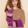 Truien & Vesten*Geisha Fashion Geisha Dames Gebreide Trui Met Streep 44576-70 sand