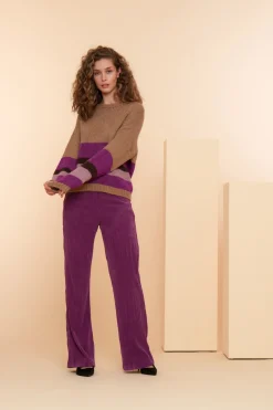 Truien & Vesten*Geisha Fashion Geisha Dames Gebreide Trui Met Streep 44576-70 sand