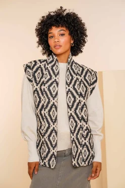 Truien & Vesten*Geisha Fashion Geisha Dames Gilet Met Jacquard Gebreid Patroon 45584-21 zwart