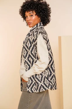 Truien & Vesten*Geisha Fashion Geisha Dames Gilet Met Jacquard Gebreid Patroon 45584-21 zwart