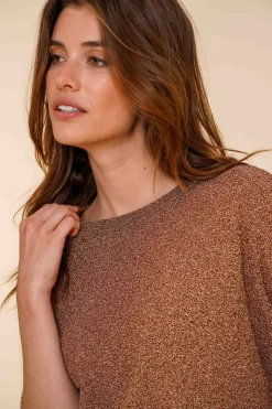 Tops & T-shirts*Geisha Fashion Geisha Dames Glitter Pullover Met Korte Mouwen 42661-20 gold