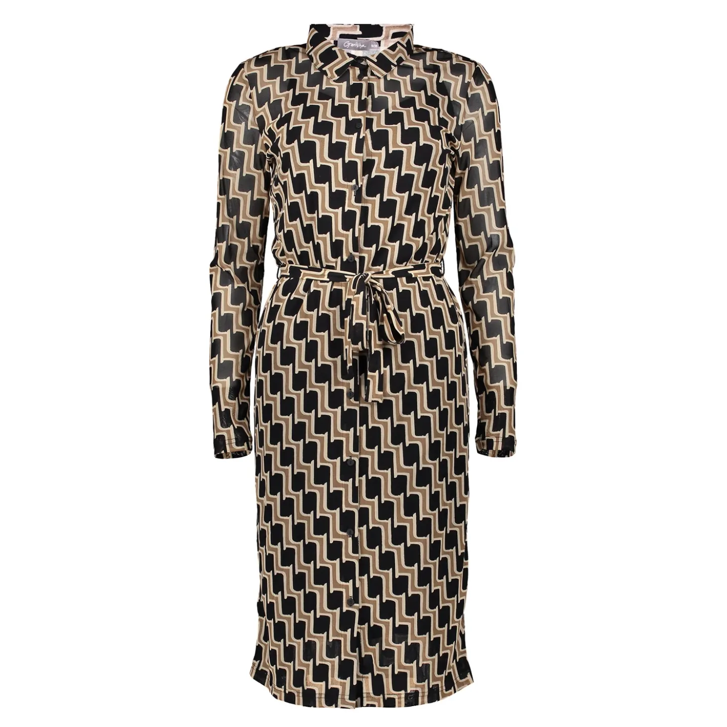 Jurken & Jumpsuits*Geisha Fashion Geisha Dames Grafische Jurk Met Ceintuur 47580-14 zwart