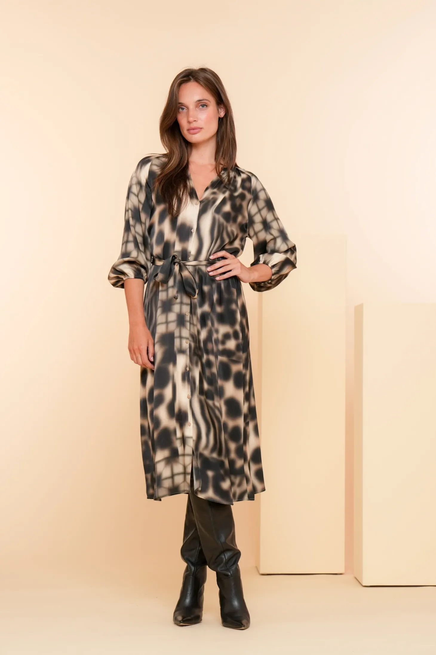 Jurken & Jumpsuits*Geisha Fashion Geisha Dames Jurk Met Print 47615-20 sand