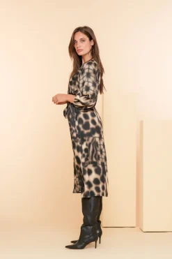 Jurken & Jumpsuits*Geisha Fashion Geisha Dames Jurk Met Print 47615-20 sand