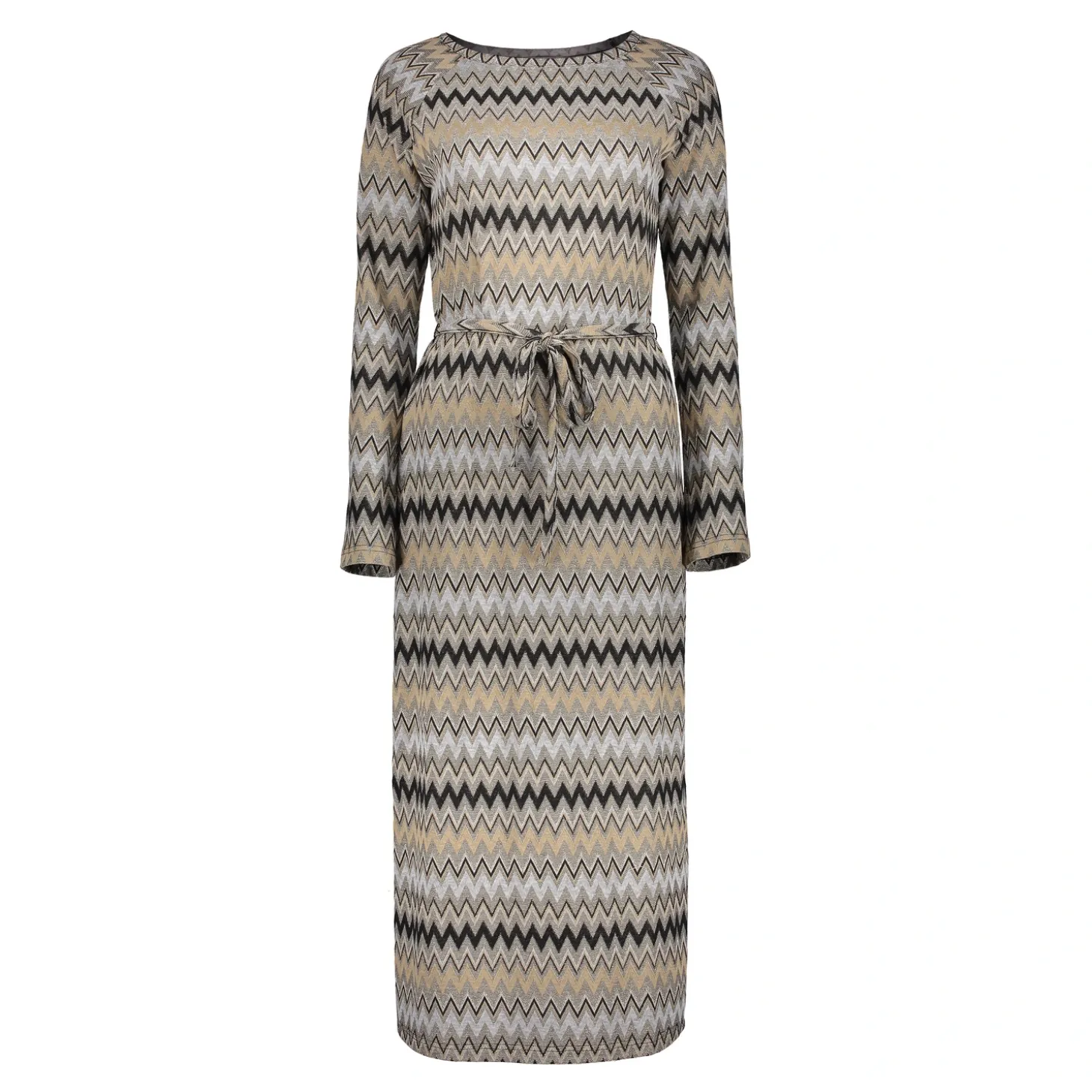 Jurken & Jumpsuits*Geisha Fashion Geisha Dames Jurk Met Zigzag Print 47610-20 sand