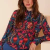 Blouses*Geisha Fashion Geisha Dames Kleurrijke Blouse 43670-20 blue