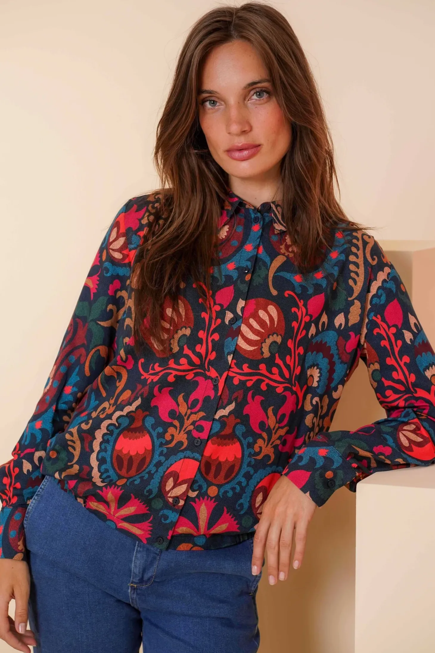 Blouses*Geisha Fashion Geisha Dames Kleurrijke Blouse 43670-20 blue