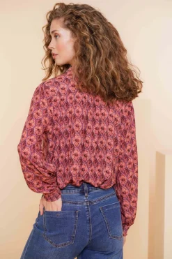 Blouses*Geisha Fashion Geisha Dames Kleurrijke Blouse Met Ikat Print 43698-20 mauve