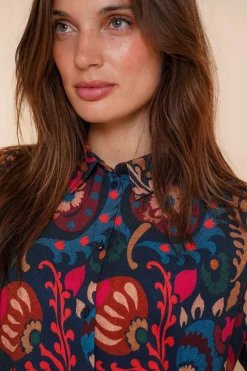 Blouses*Geisha Fashion Geisha Dames Kleurrijke Blouse 43670-20 blue