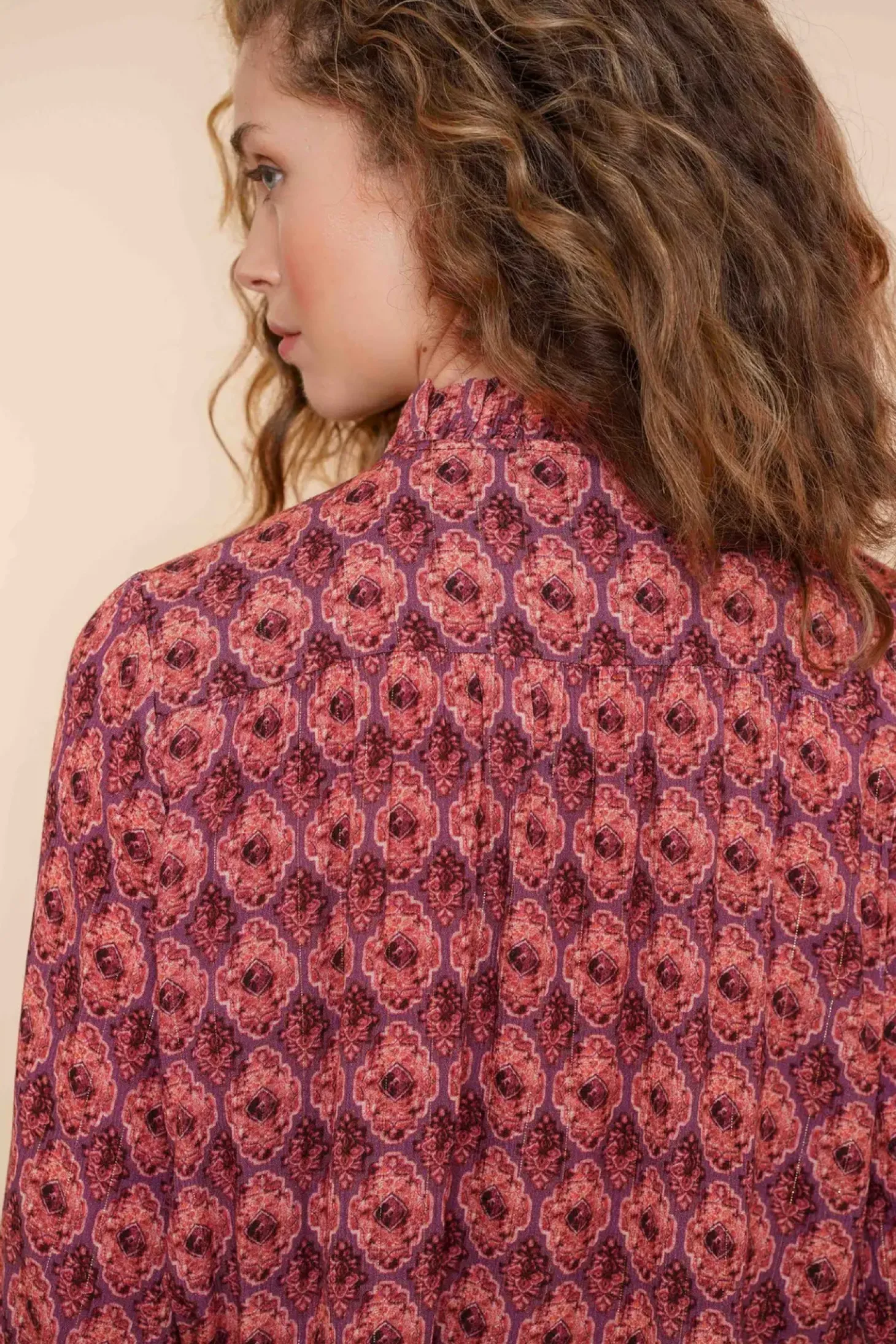 Blouses*Geisha Fashion Geisha Dames Kleurrijke Blouse Met Ikat Print 43698-20 mauve