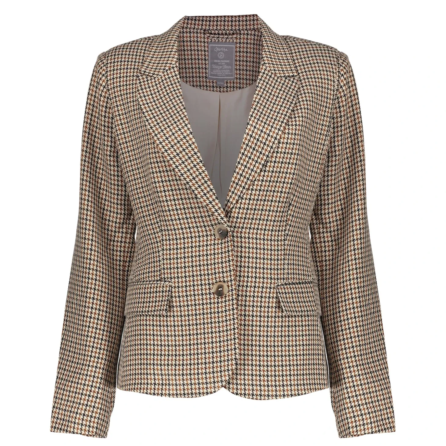 Denim | Jasjes & Blazers*Geisha Fashion Geisha Dames Korte Blazer Met Checkered Print 45523-10 sand