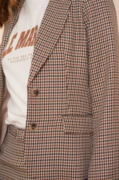 Denim | Jasjes & Blazers*Geisha Fashion Geisha Dames Korte Blazer Met Checkered Print 45523-10 sand