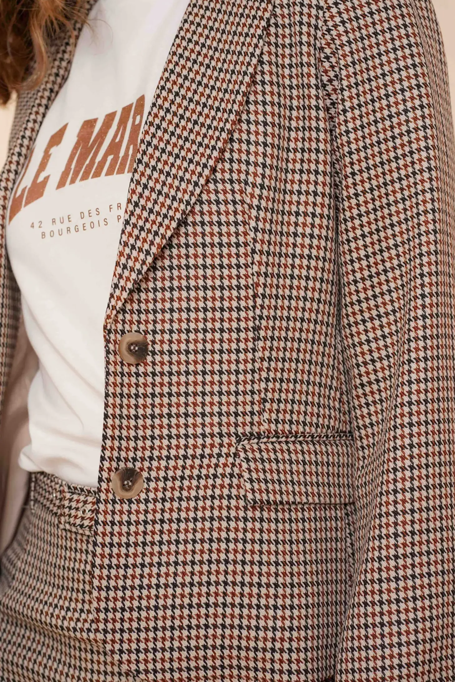Denim | Jasjes & Blazers*Geisha Fashion Geisha Dames Korte Blazer Met Checkered Print 45523-10 sand