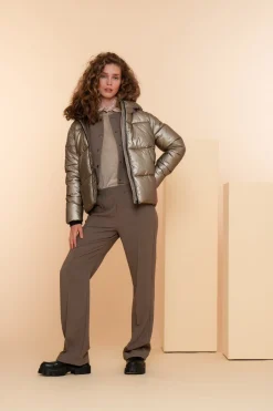 Jassen & Jacks*Geisha Fashion Geisha Dames Korte Metallic Pufferjas 48550-12 bronze
