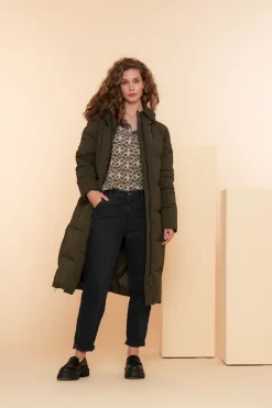Jassen & Jacks*Geisha Fashion Geisha Dames Lange Pufferjas Met Capuchon 48522-21 dark green