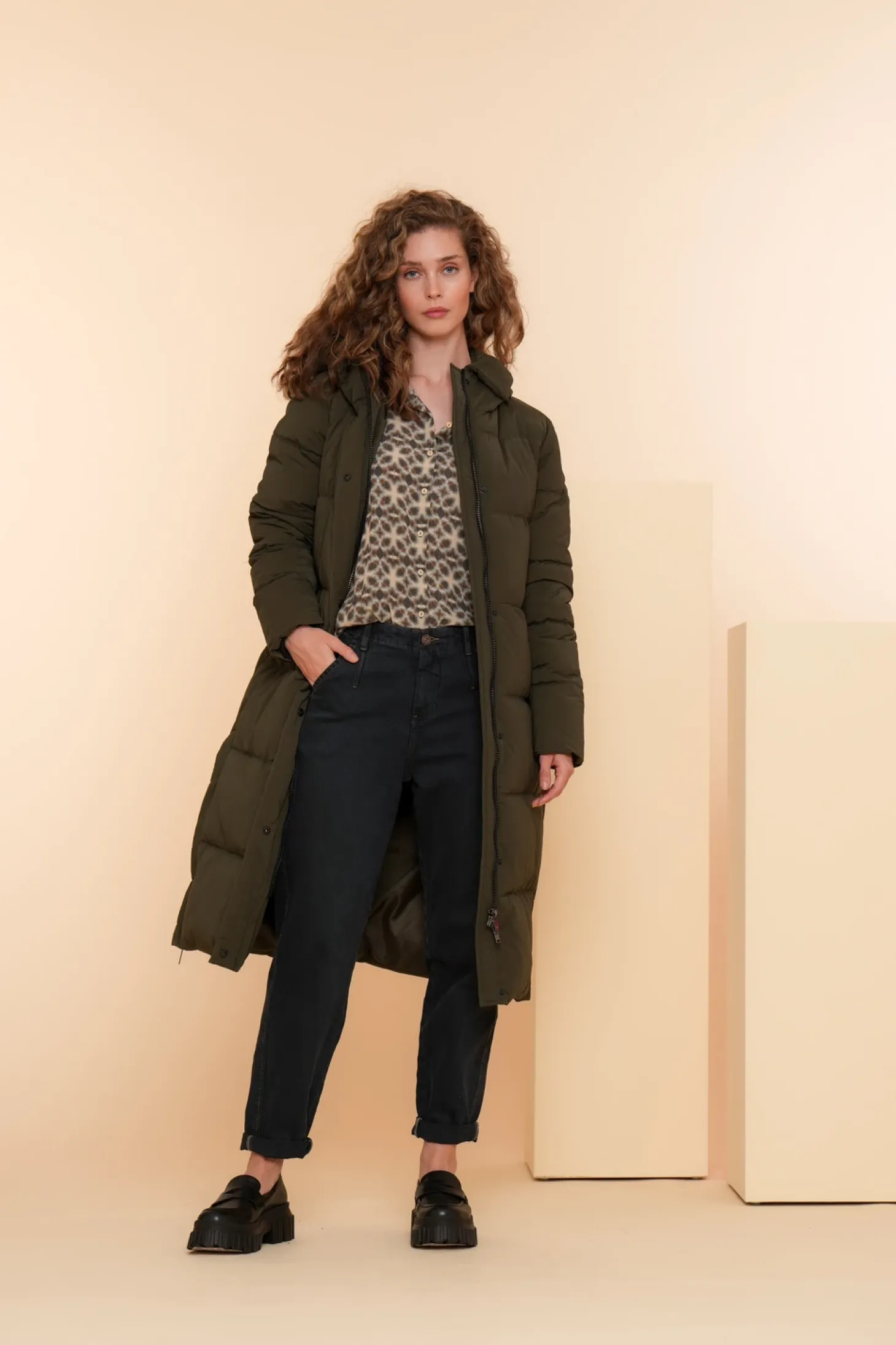 Jassen & Jacks*Geisha Fashion Geisha Dames Lange Pufferjas Met Capuchon 48522-21 dark green