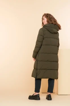 Jassen & Jacks*Geisha Fashion Geisha Dames Lange Pufferjas Met Capuchon 48522-21 dark green