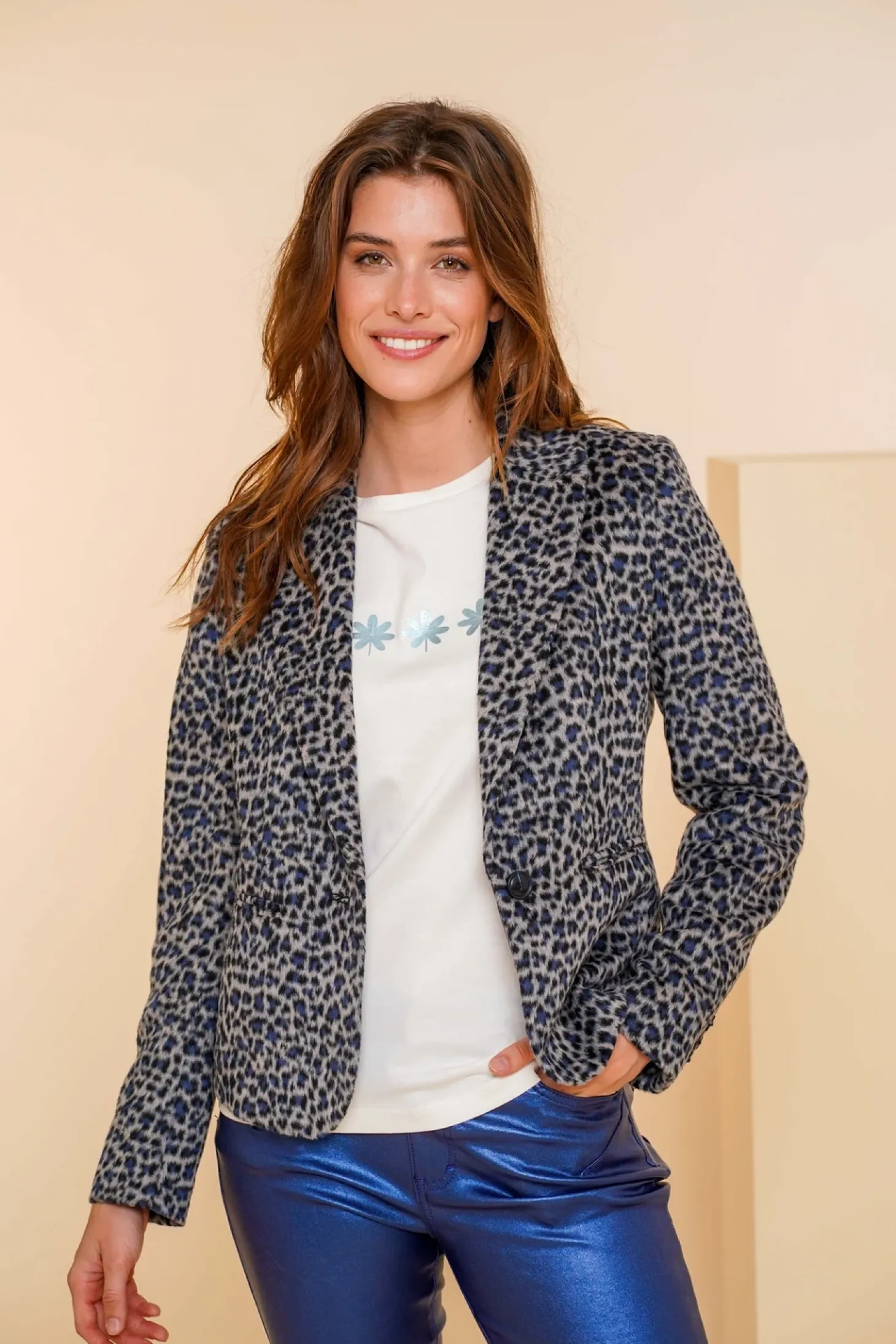 Jasjes & Blazers*Geisha Fashion Geisha Dames Leopard Blazer 45509-10 grijs
