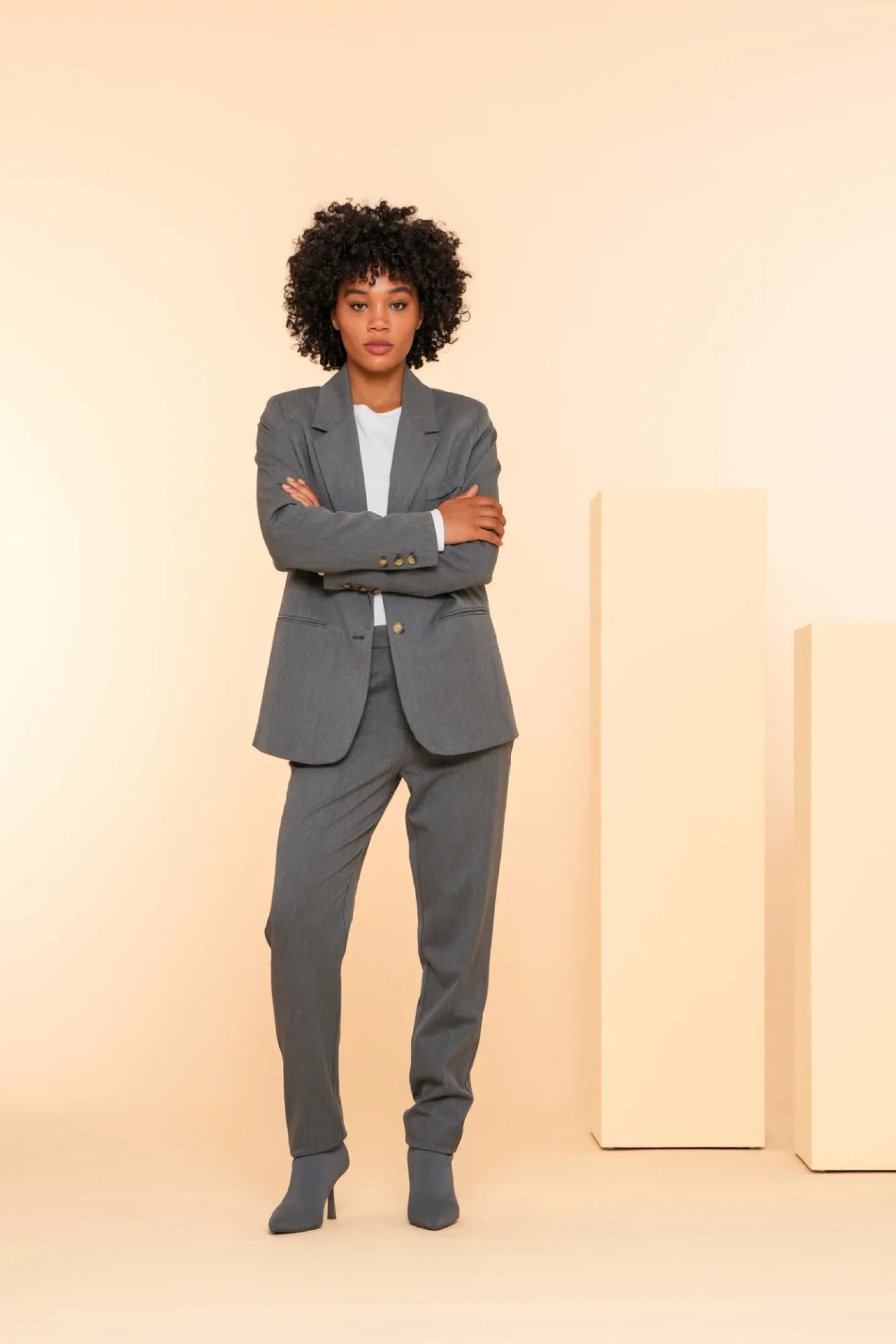 Jasjes & Blazers*Geisha Fashion Geisha Dames Melange Blazer 45602-32 grey melange