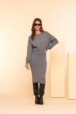 Rokken*Geisha Fashion Geisha Dames Melange Gebreide Rok 46524-10 grey melange