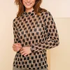 Tops & T-shirts*Geisha Fashion Geisha Dames Mesh Top Met Print 42530-14 zwart