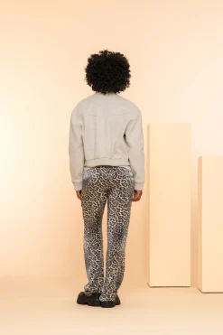 Broeken*Geisha Fashion Geisha Dames Mid Rise Broek Met Panterprint 41663-20 grijs