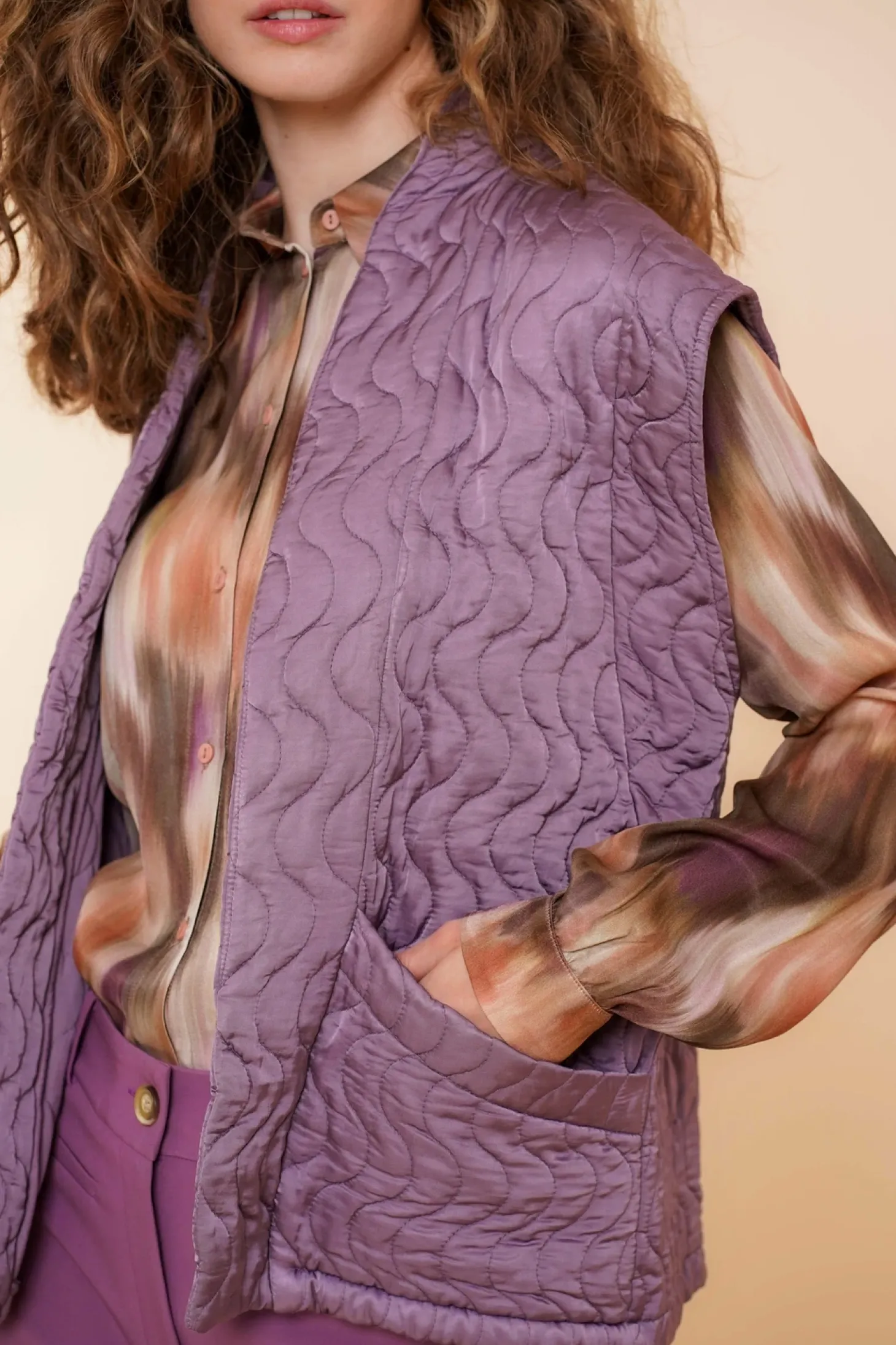 Truien & Vesten*Geisha Fashion Geisha Dames Padded Gilet 45532-70 mauve