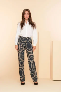 Broeken*Geisha Fashion Geisha Dames Pantalon Met Mandela Print 41660-20 navy