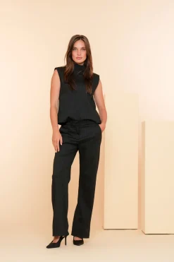 Broeken*Geisha Fashion Geisha Dames Pinstripe Pantalon 41664-20 zwart
