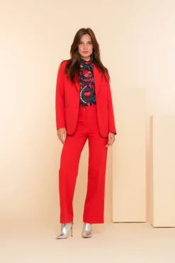 Broeken*Geisha Fashion Geisha Dames Regular Fit Pantalon 41635-32 rood
