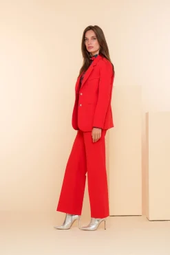 Broeken*Geisha Fashion Geisha Dames Regular Fit Pantalon 41635-32 rood