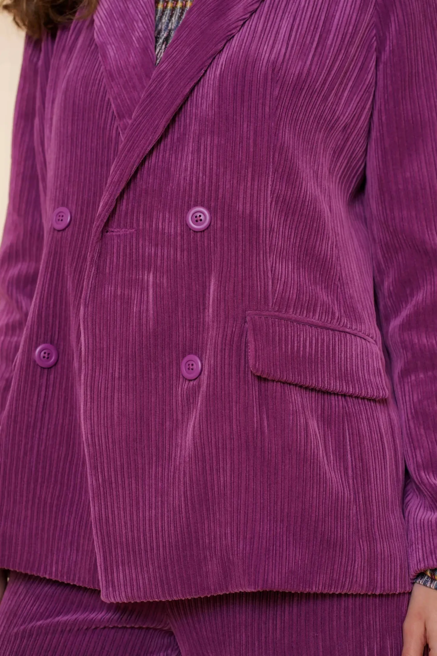 Jasjes & Blazers*Geisha Fashion Geisha Dames Ribfluwelen Blazer 45518-10 paars